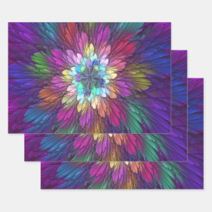 Hoja De Papel De Regalo Flor psicodélica colorida Resumen Arte Fractal