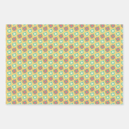 Hoja De Papel De Regalo Flor retro de colores brillantes