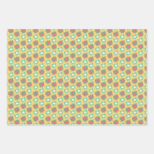 Hoja De Papel De Regalo Flor retro de colores brillantes