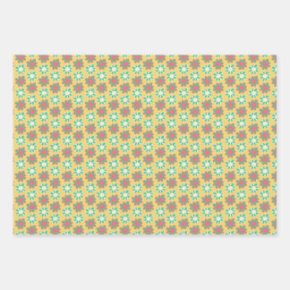 Hoja De Papel De Regalo Flor retro de colores brillantes