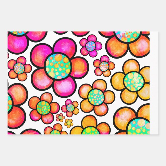 Hoja De Papel De Regalo Flor retro funky (Anverso)