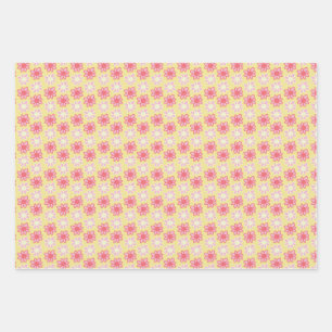 Hoja De Papel De Regalo flor retro rosa y amarillo