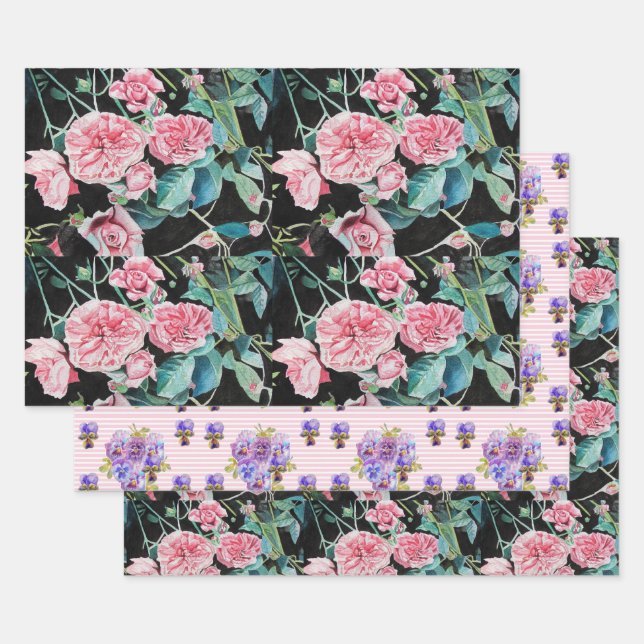 Hoja De Papel De Regalo Flor rosa acuarela Pintar Rosas de arte (Set)