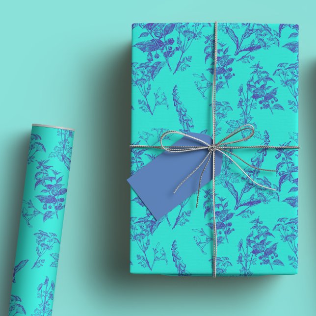 Hoja De Papel De Regalo Flor salvaje azul y azul audaz y brillante (Subido por el creador)