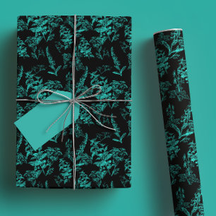 Hoja De Papel De Regalo Flor salvaje brillante azul neón y negro