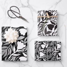 Hoja De Papel De Regalo Flor salvaje Cascada Negra y Blanco