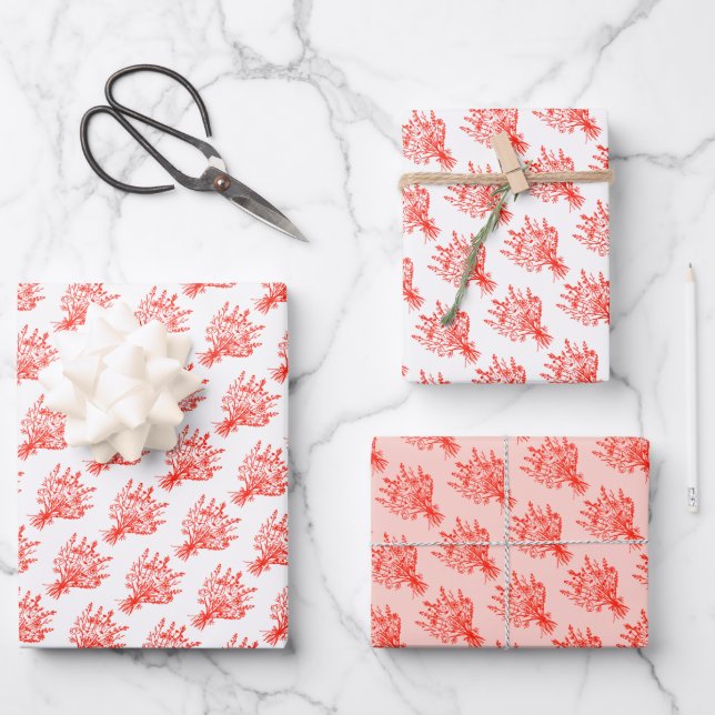 Hoja De Papel De Regalo Flor silvestre Bouquet Floral Whimsical Red Pink (Anverso)