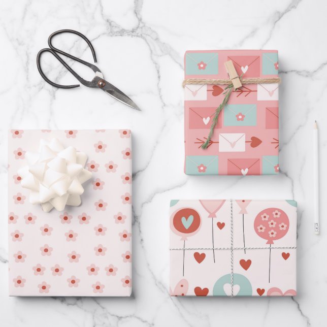Hoja De Papel De Regalo Flor y carta de amor kawaii (Anverso)