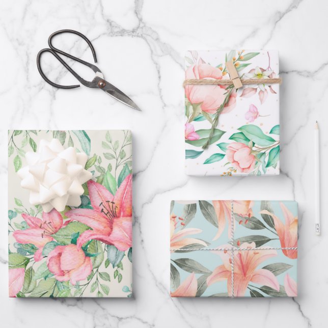 Hoja De Papel De Regalo Flora acuarela (Anverso)