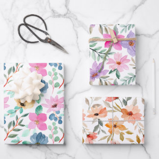 Hoja De Papel De Regalo Flora acuarela rosa y rosa bonito