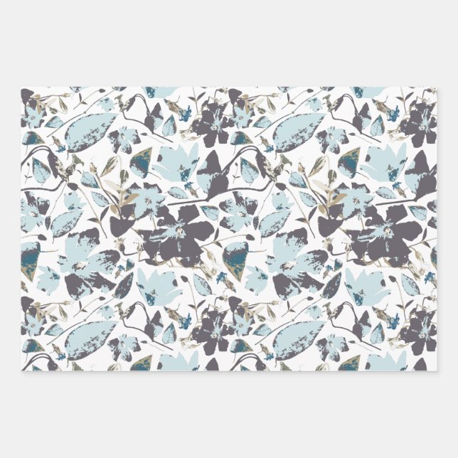 Hoja De Papel De Regalo Flora azul claro acuarela Clematis Vine (Anverso)