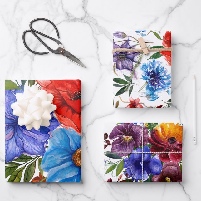 Hoja De Papel De Regalo Floral acuarela colorida (Anverso)