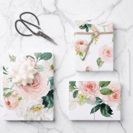 Hoja De Papel De Regalo Floral Acuarela Femenina Rosa y Blanco