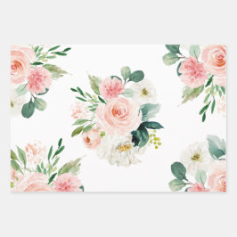 Hoja De Papel De Regalo Floral Acuarela Rosa y Blanco Femenino