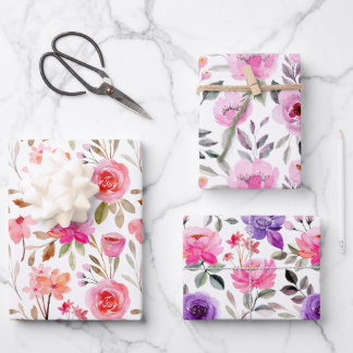 Hoja De Papel De Regalo Floral acuática rosa y rosa Feminiana