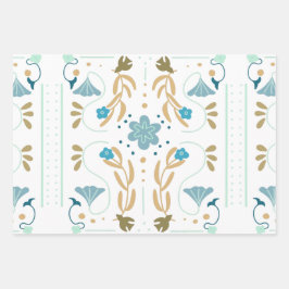 Hoja De Papel De Regalo Floral azul de primavera escandinava