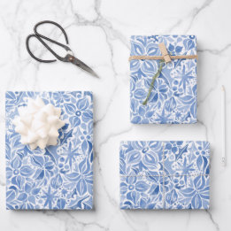 Hoja De Papel De Regalo Floral azul de vacaciones