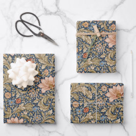 Hoja De Papel De Regalo Floral Azul Marino Vintage