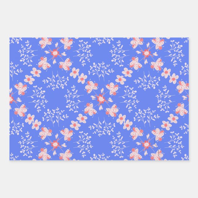 Hoja De Papel De Regalo Floral azul pastel (Anverso)