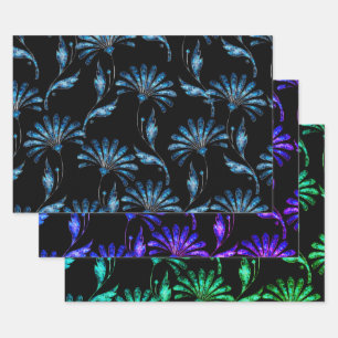 Hoja De Papel De Regalo Floral azul Shimmer