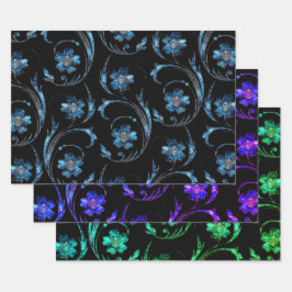Hoja De Papel De Regalo Floral azul Shimmer 2