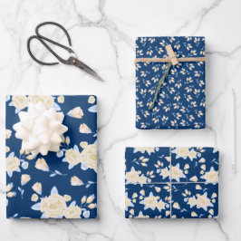 Hoja De Papel De Regalo Floral Azul y Amarillo