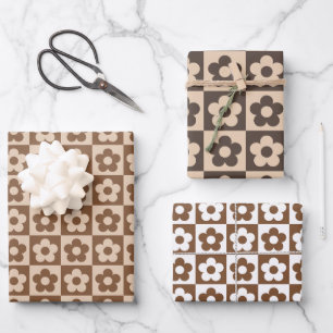 Hoja De Papel De Regalo Floral beige negro retro marrón