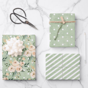 Hoja De Papel De Regalo Floral Beige Rubor en Boda Verde