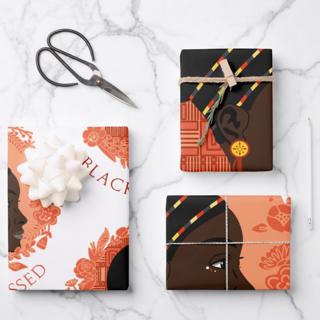 Hoja De Papel De Regalo Floral Black & Blessed (Anverso)