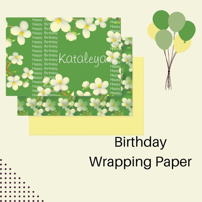 Hoja De Papel De Regalo Floral blanca con fondo verde (Subido por el creador)
