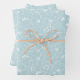 Hoja De Papel De Regalo Floral Blanca sobre Azul