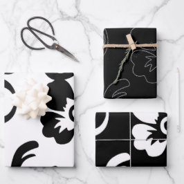 Hoja De Papel De Regalo Floral blanca y negra