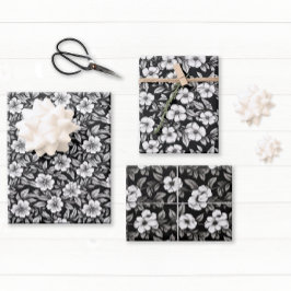 Hoja De Papel De Regalo Floral blanca y negra elegante