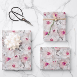 Hoja De Papel De Regalo Floral blanca y rosa delgada