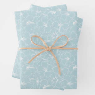 Hoja De Papel De Regalo Floral Blanco sobre Azul