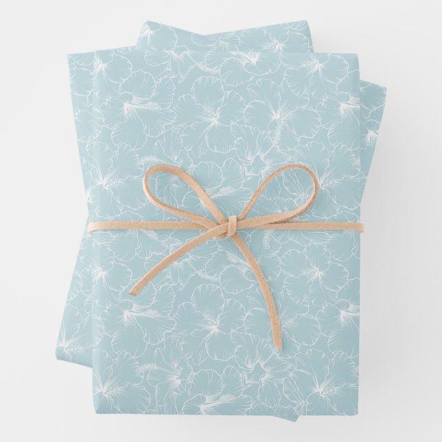 Hoja De Papel De Regalo Floral Blanco sobre Azul (In situ)
