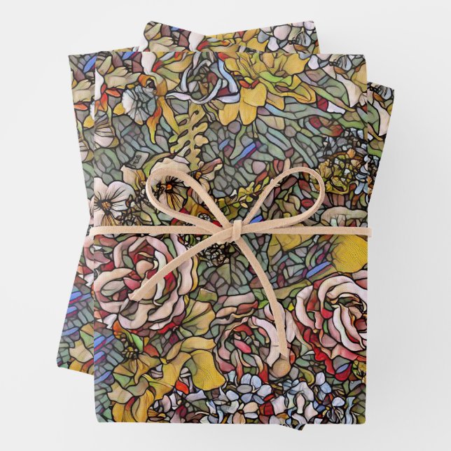 Hoja De Papel De Regalo Floral botánica de vidrio templado (In situ)