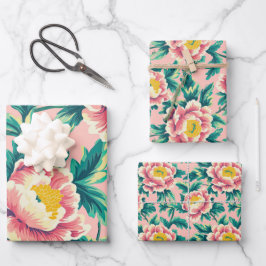 Hoja De Papel De Regalo Floral Chinoiserie rosa