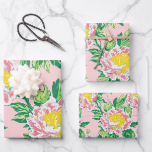 Hoja De Papel De Regalo Floral Chinoiserie rosa