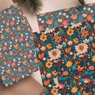 Hoja De Papel De Regalo Floral colorida sobre conjunto negro de tres difer