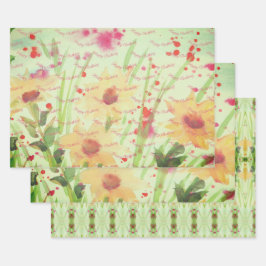 Hoja De Papel De Regalo Floral Con Verde Y Crema