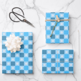 Hoja De Papel De Regalo Floral Cuadros Azules