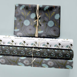 Hoja De Papel De Regalo Floral Dandelions Blue Decoupage Gift