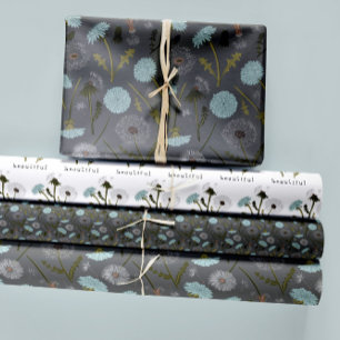Hoja De Papel De Regalo Floral Dandelions Blue Decoupage Gift