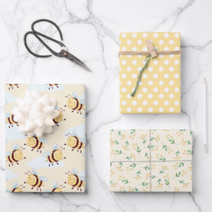 Hoja De Papel De Regalo Floral de abejorros y honeycomb