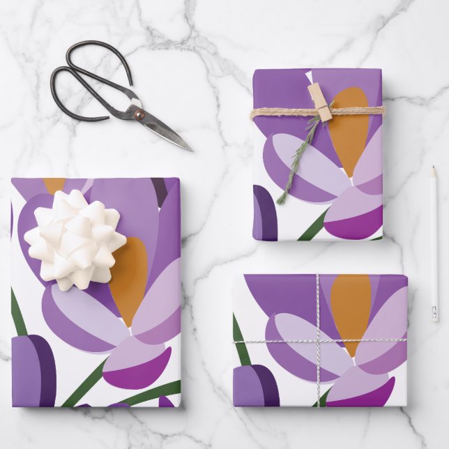 Hoja De Papel De Regalo Floral de Azafrán Púrpura (Anverso)