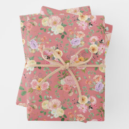 Hoja De Papel De Regalo Floral de boho de verano en tulipán rosado