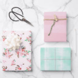Hoja De Papel De Regalo Floral de color rosa y menta y franjas sutiles<br><div class="desc">Petal Pink & Mint Green Watercolour Floral y franjas sutiles Hojas de regalo para duchas de bebé, Bodas, cumpleaños y todas tus Ocasiones especiales! Colección de texturas coordinadoras de moda y de moda de flores y acuarelas que envuelven papeles. ~ Revisa mi tienda para ver toda la suite para este...</div>
