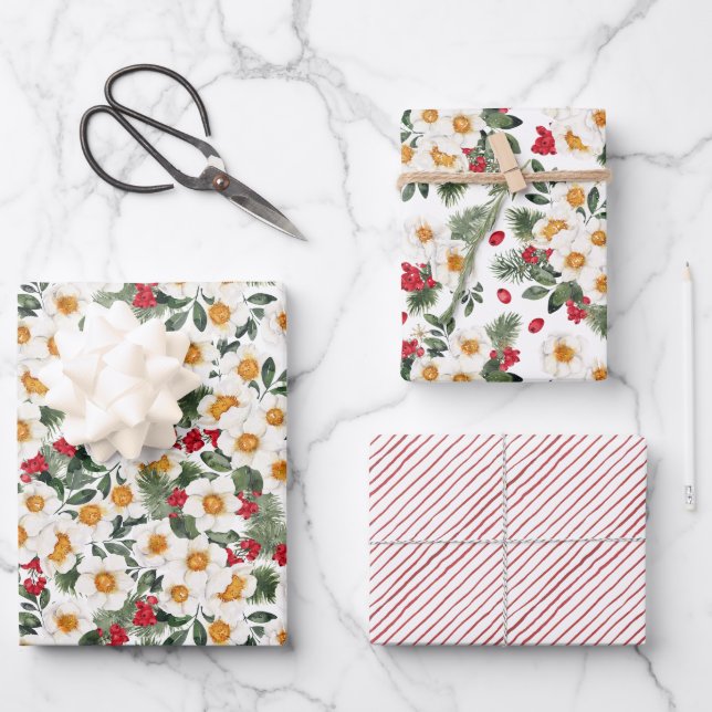 Hoja De Papel De Regalo Floral de conejo de invierno | Año nuevo chino (Anverso)