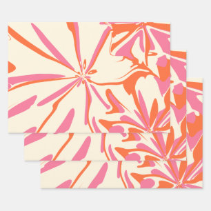 Hoja De Papel De Regalo Floral de fantasía - rosa, Naranja y crema